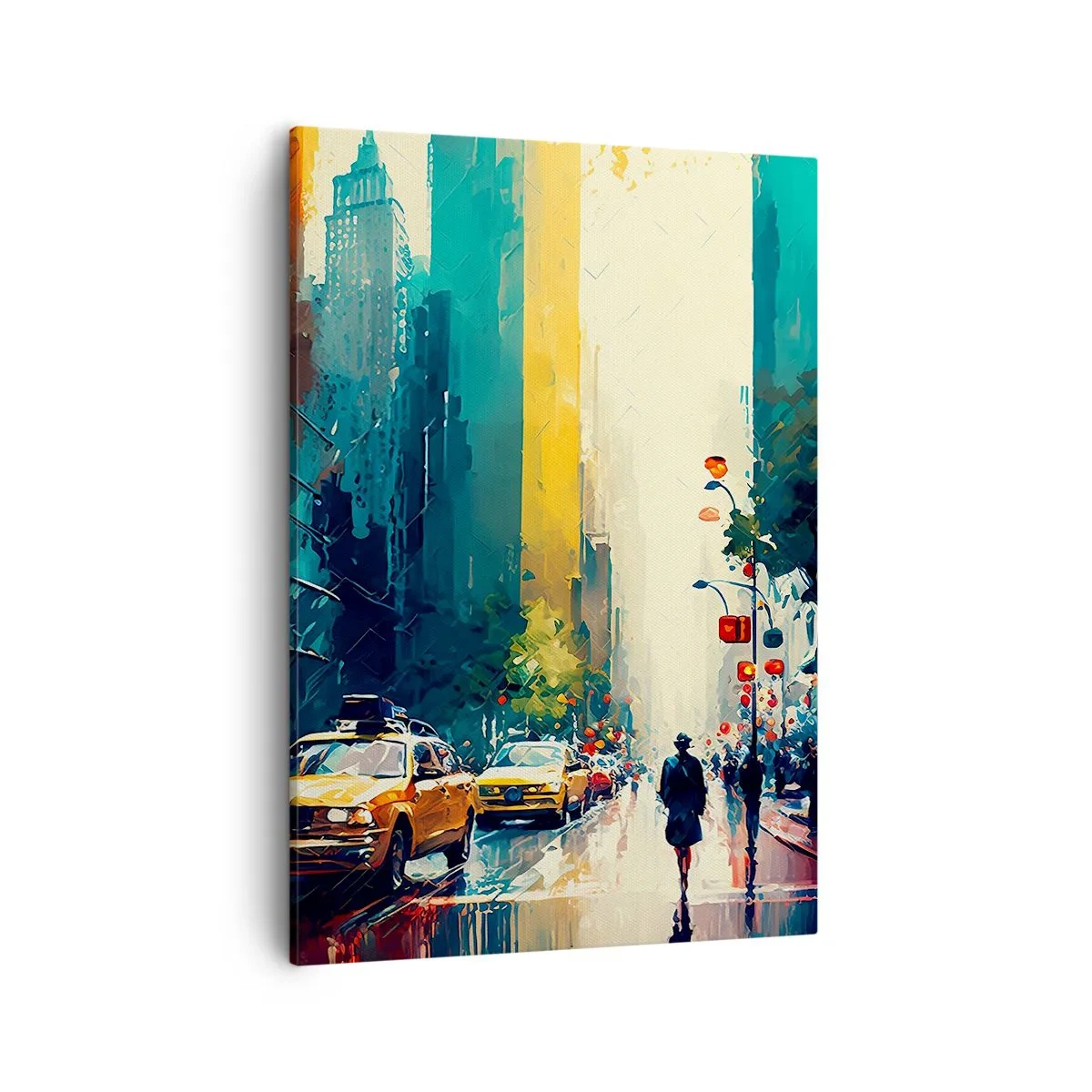 Lærredstryk - Billede på lærred - New York - her er selv regnen farverig - 50x70 cm