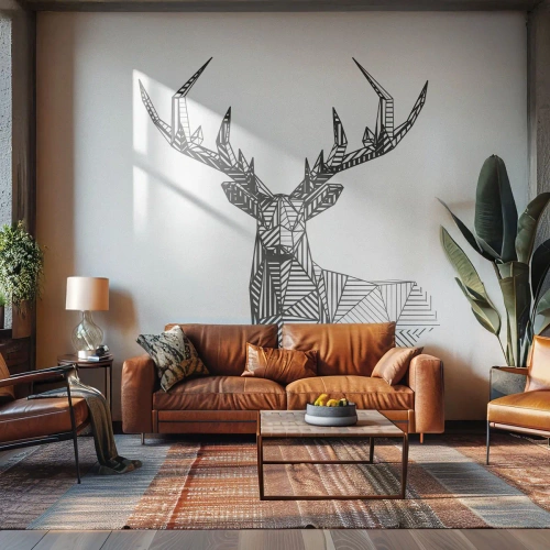 Fototapet Selvklæbende Deluxe Sticker - Hjorte i kubistisk stil - Abstraktion, Hjort, Dyr - 100x70 cm