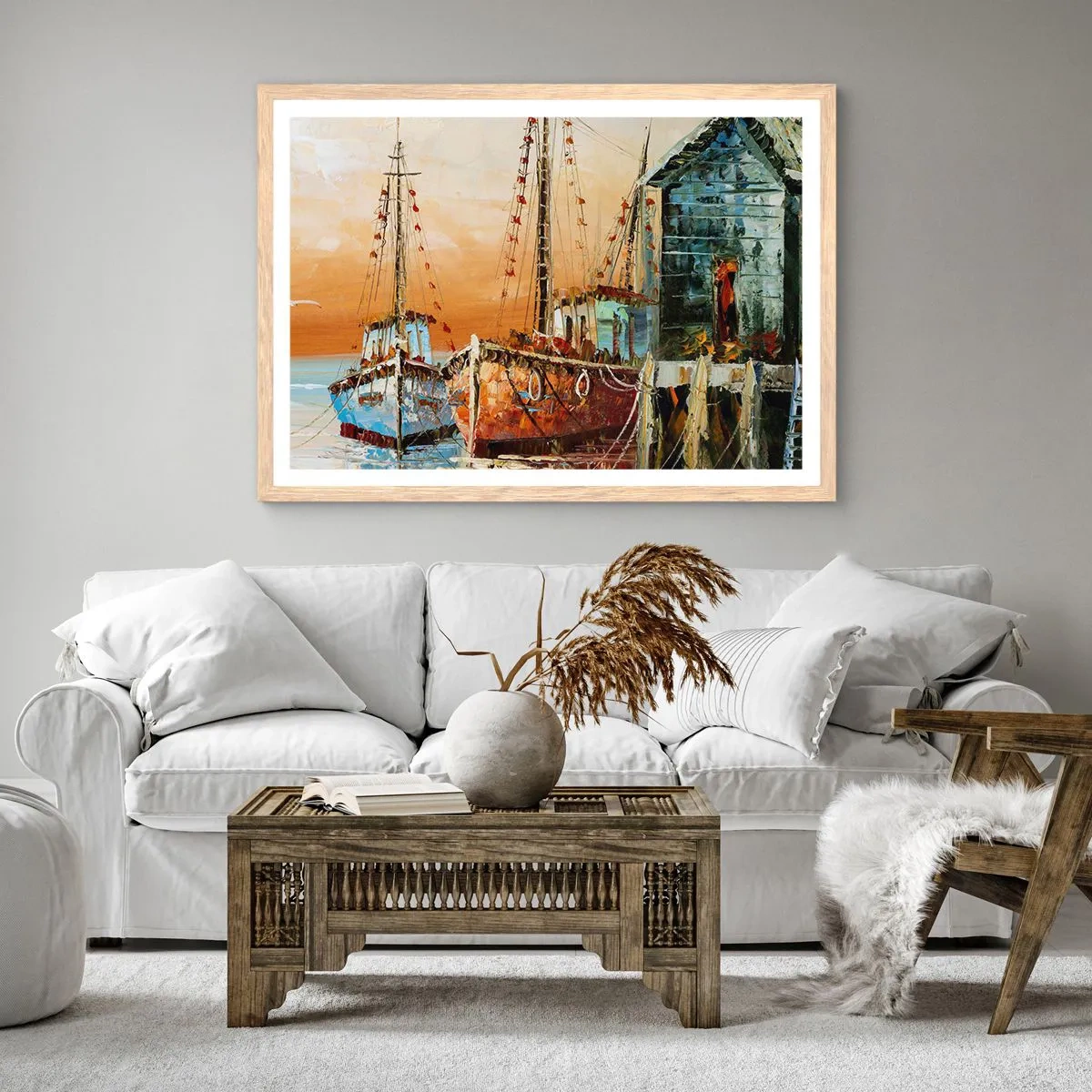 Plakat i ramme af lyst egetræ - Fredelig tilbagevenden - 100x70 cm