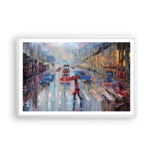 Plakat i hvid ramme - Regnfuld eftermiddag i byen - 91x61 cm