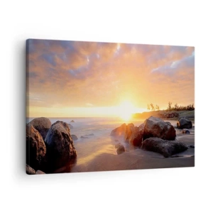 Lærredstryk - Billede på lærred - Solnedgang over den klippefyldte kyst - 70x50cm - En lysende aftenbrise - Moderne vægdekoration til stue og soveværelse ARTTOR