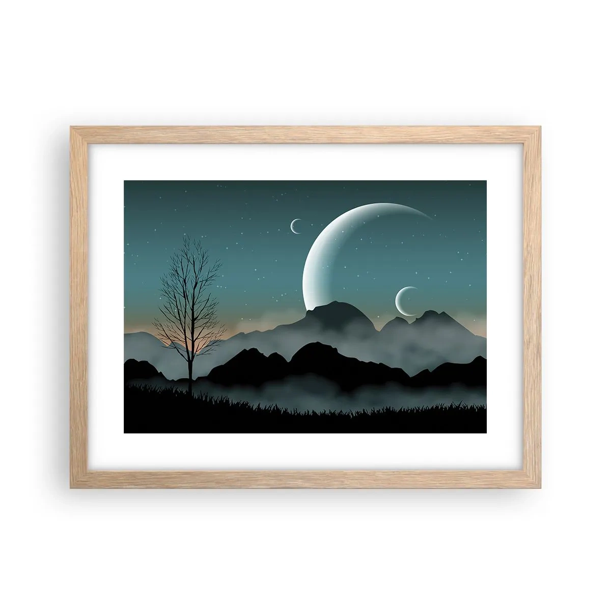 Plakat i ramme af lyst egetræ - Karneval i den stjerneklare nat - 40x30 cm