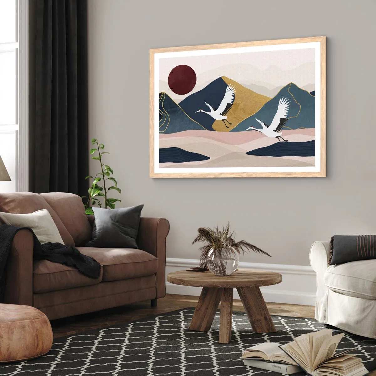 Plakat i ramme af lyst egetræ - Og dagen er igen FLØJET af sted - 40x30 cm