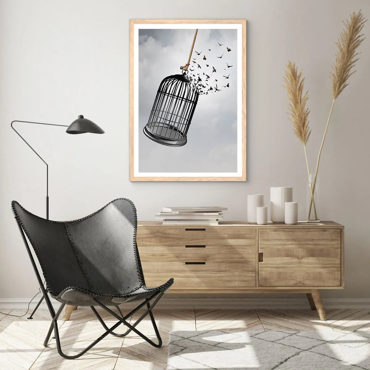 Plakat i ramme af lyst egetræ - Tro...håb...frihed! - 70x100 cm