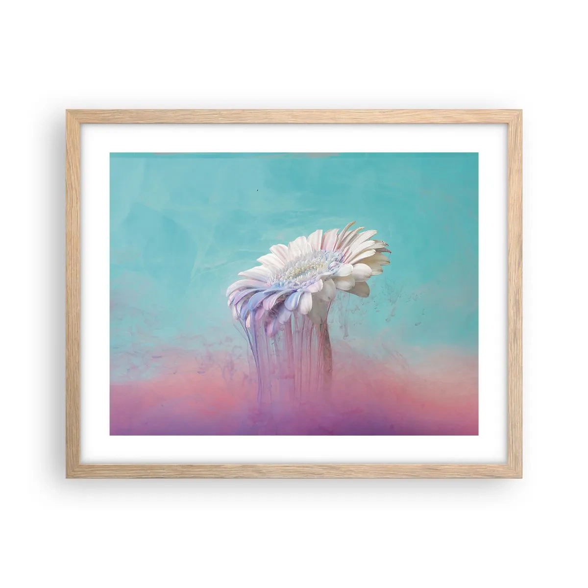 Plakat i ramme af lyst egetræ - Blomster efter døden - 50x40 cm