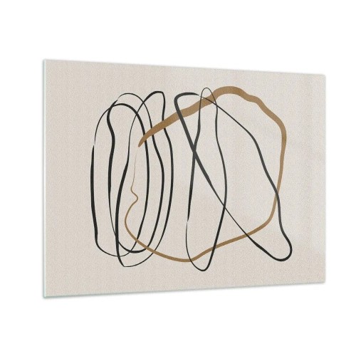 Billede på glas - En udtryksfuld komposition af linjer i sort og brunt på en lys baggrund. - 70x50cm - Komposition - dans i besiddelse - Moderne vægdekoration til stue og soveværelse ARTTOR