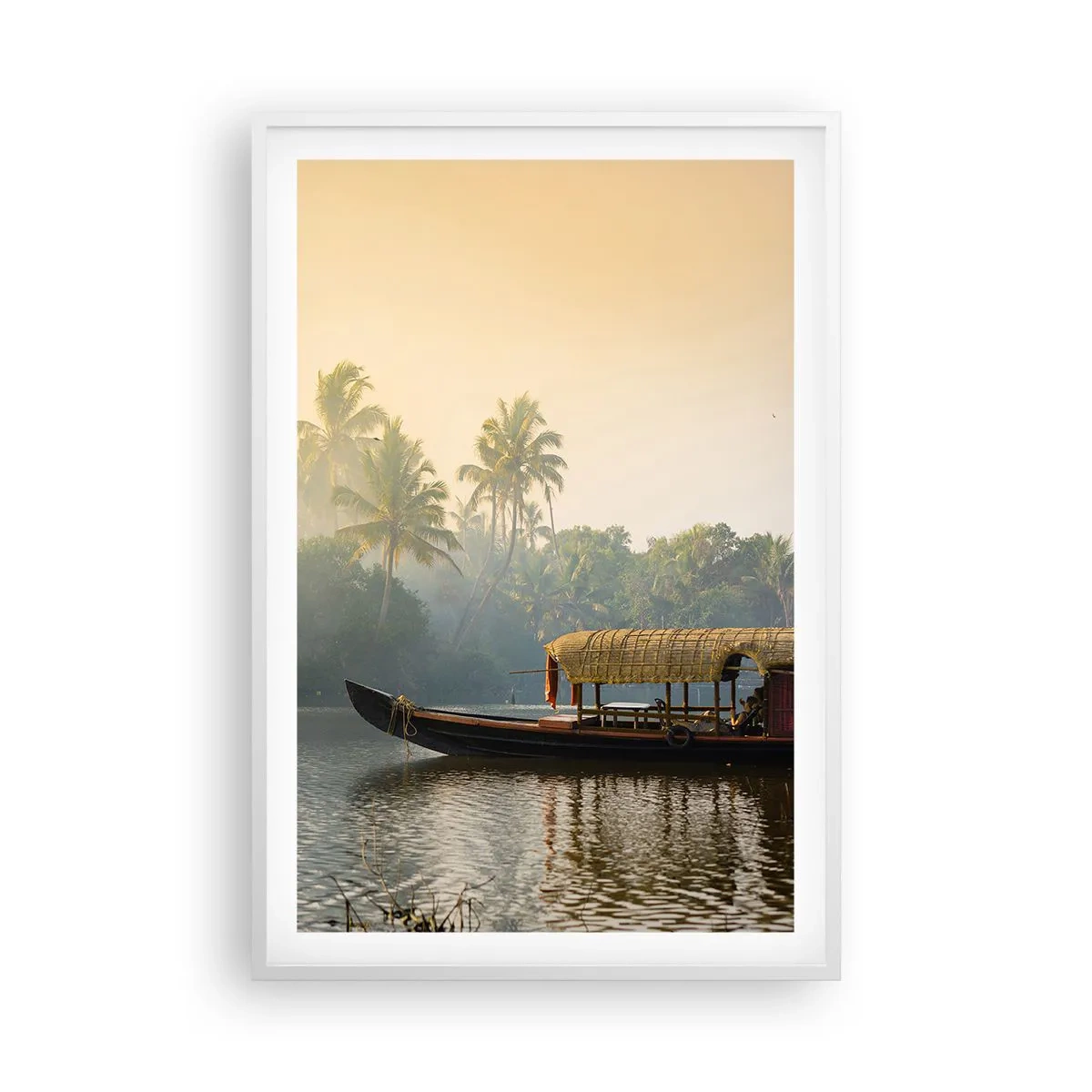 Plakat i hvid ramme - Hus ved floden - 61x91 cm