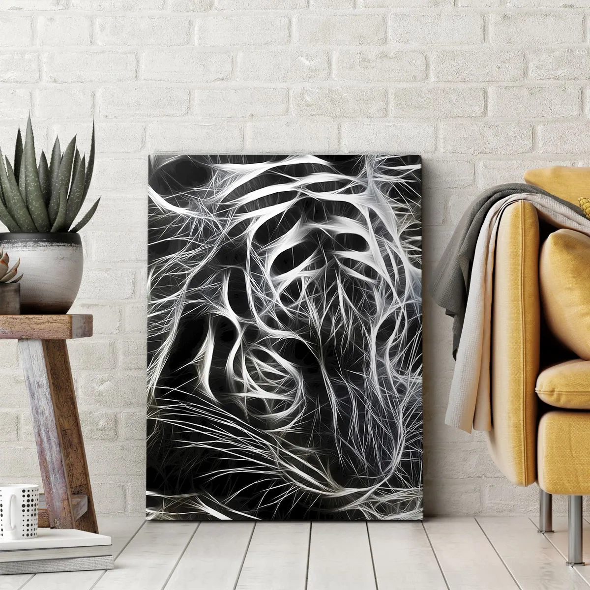 Lærredstryk - Billede på lærred - En undersøgelse af kattens lethed - 45x80 cm