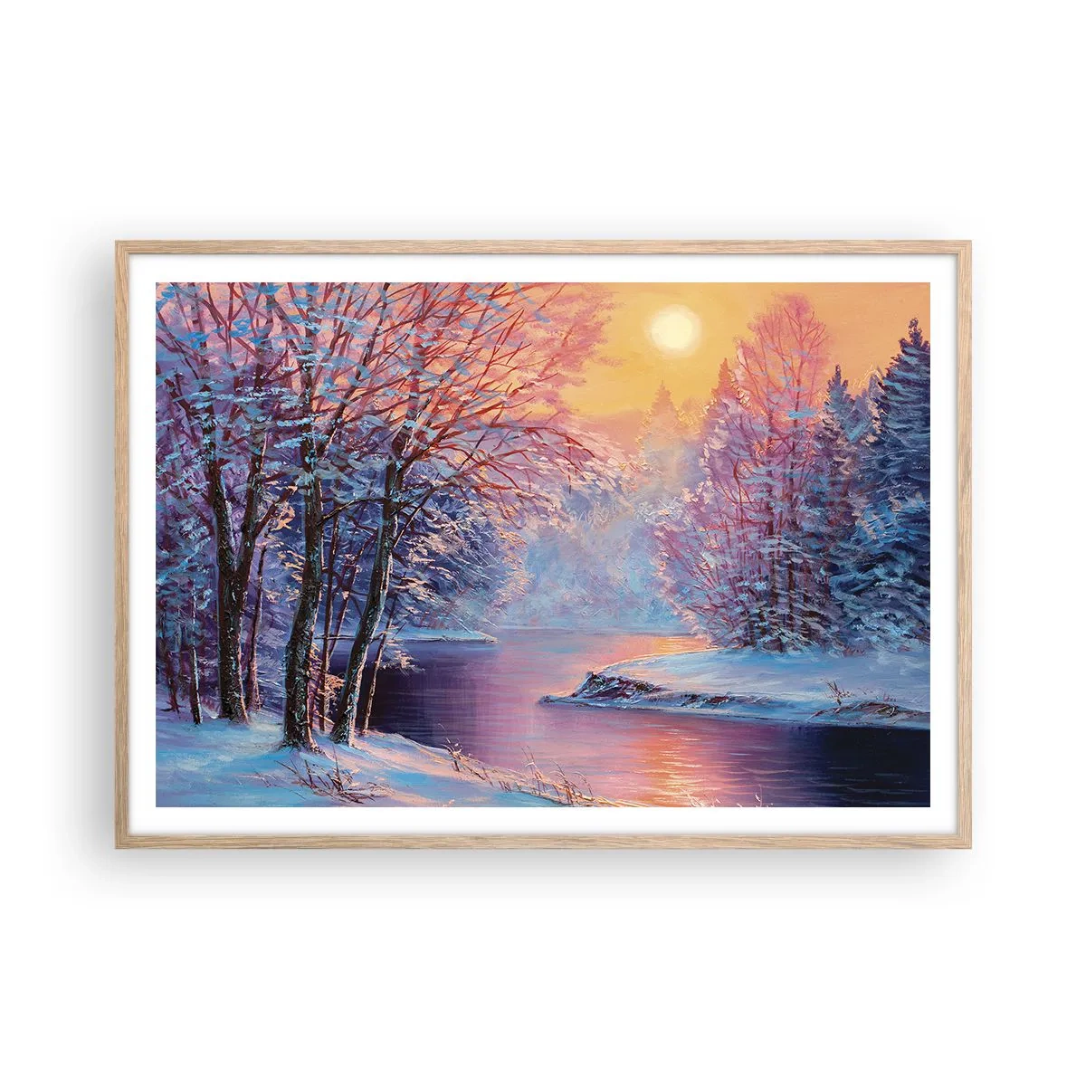 Plakat i ramme af lyst egetræ - Vinterens farver - 100x70 cm