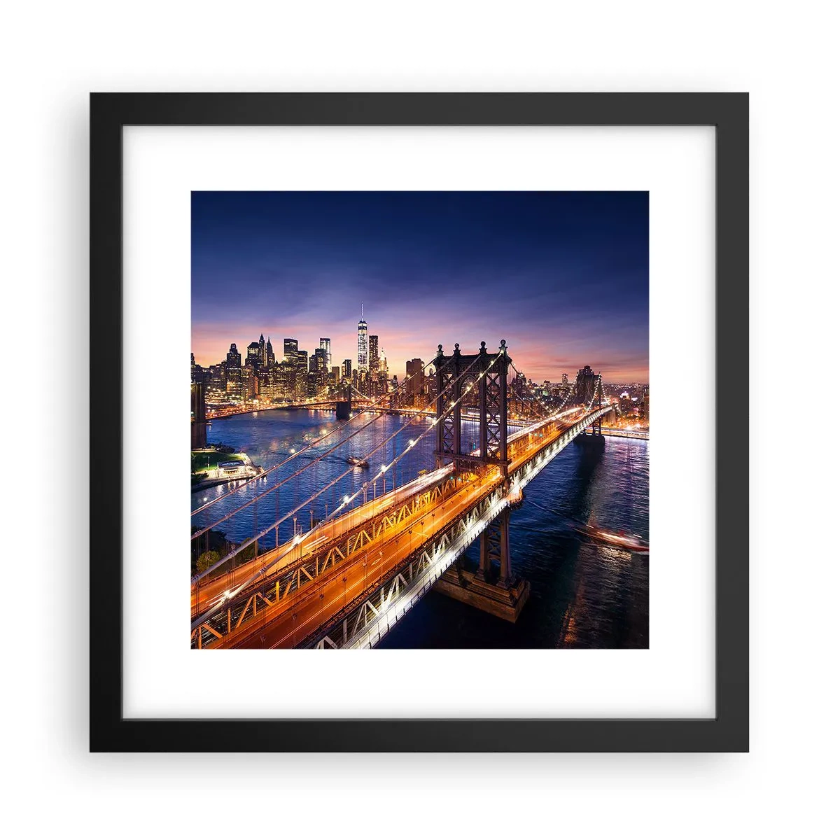 Plakat i sort ramme - En lysende bro til hjertet af byen - 30x30 cm