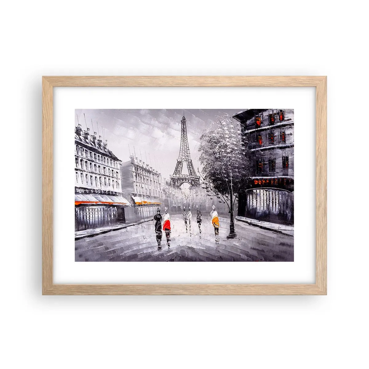 Plakat i ramme af lyst egetræ - En parisisk spadseretur - 40x30 cm