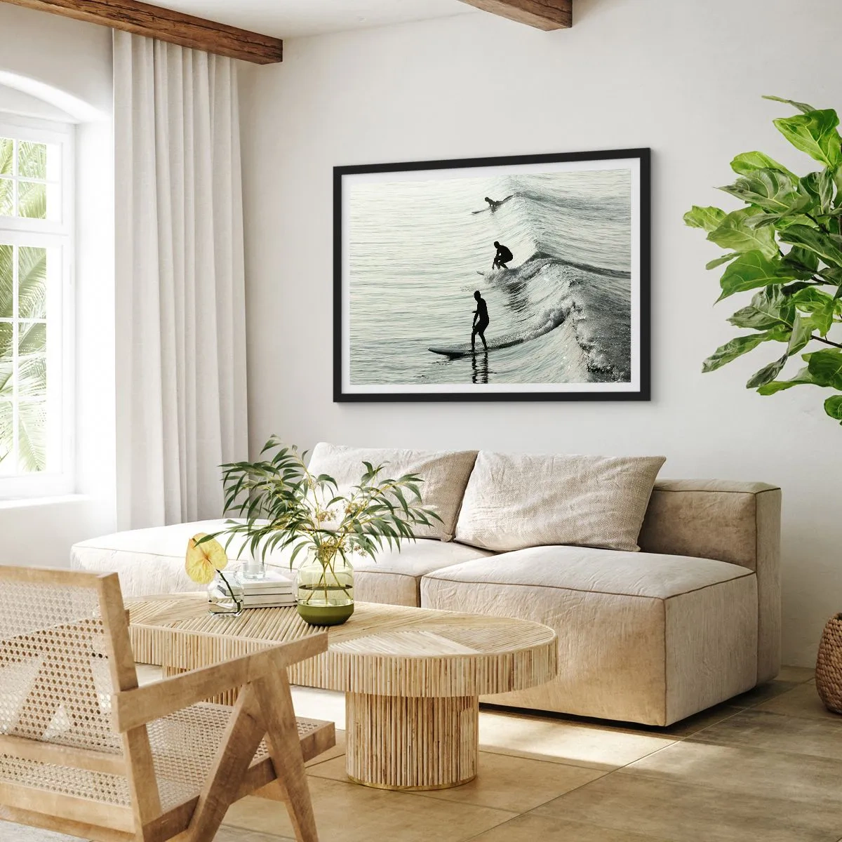Plakat i sort ramme - Mødet med bølgen - 70x50 cm