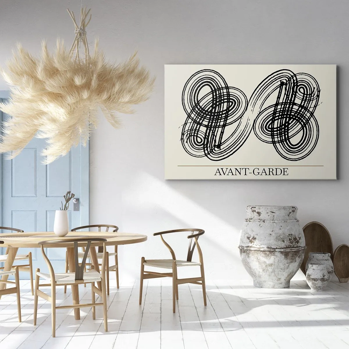 Lærredstryk - Billede på lærred - Abstrakte sorte linjer på en lys baggrund i avantgarde-stil. - 70x50cm - Det kom ud spontant - Moderne vægdekoration til stue og soveværelse ARTTOR