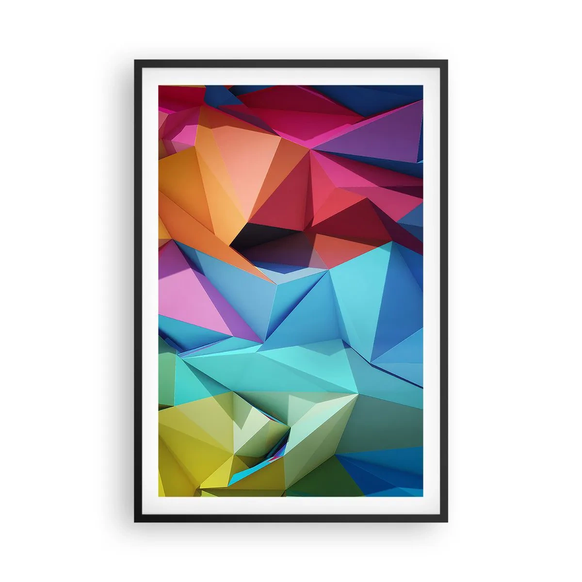 Plakat i sort ramme - Regnbue origami - 61x91 cm