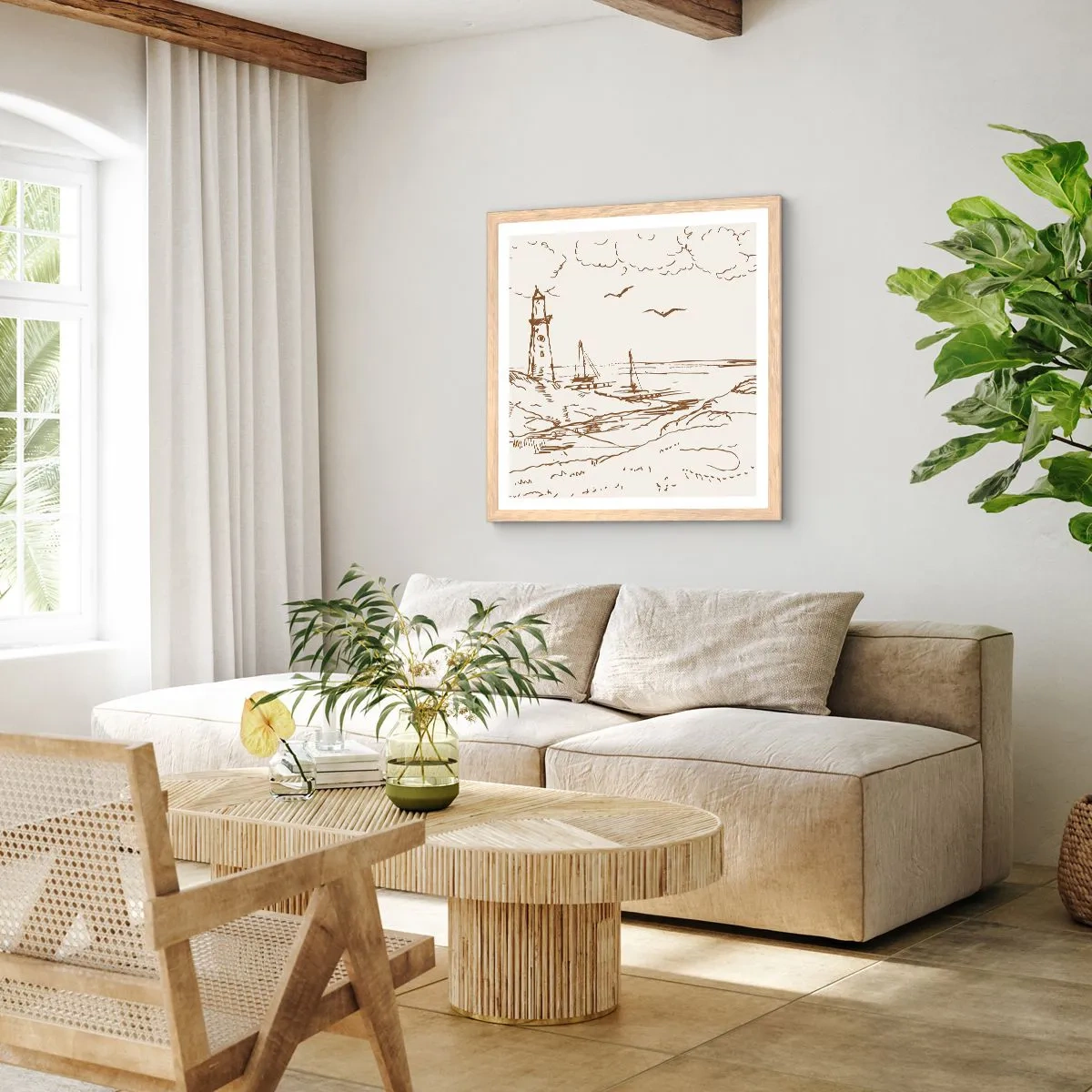 Plakat i ramme af lyst egetræ - Oversigt over sommerminder - 60x60 cm