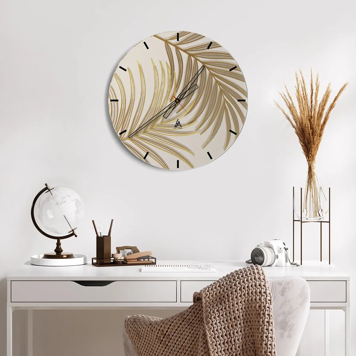 Vægur, Uret - Gylden palme! - 40x40 cm