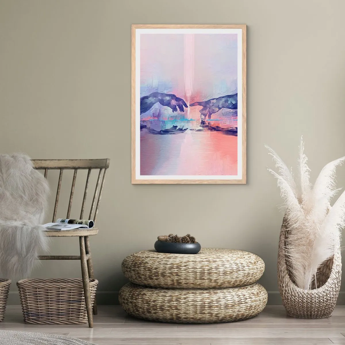 Plakat i ramme af lyst egetræ - Den guddommelige gnist af liv - 70x100 cm