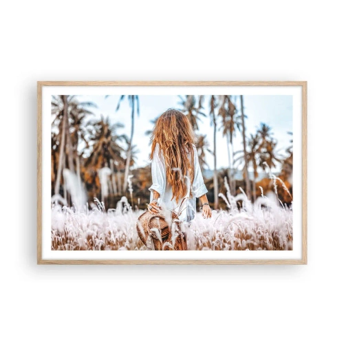 Plakat i ramme af lyst egetræ - Født af græsdun - 91x61 cm