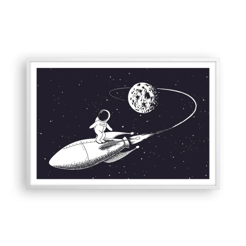 Plakat i hvid ramme - Space surfer - 91x61 cm