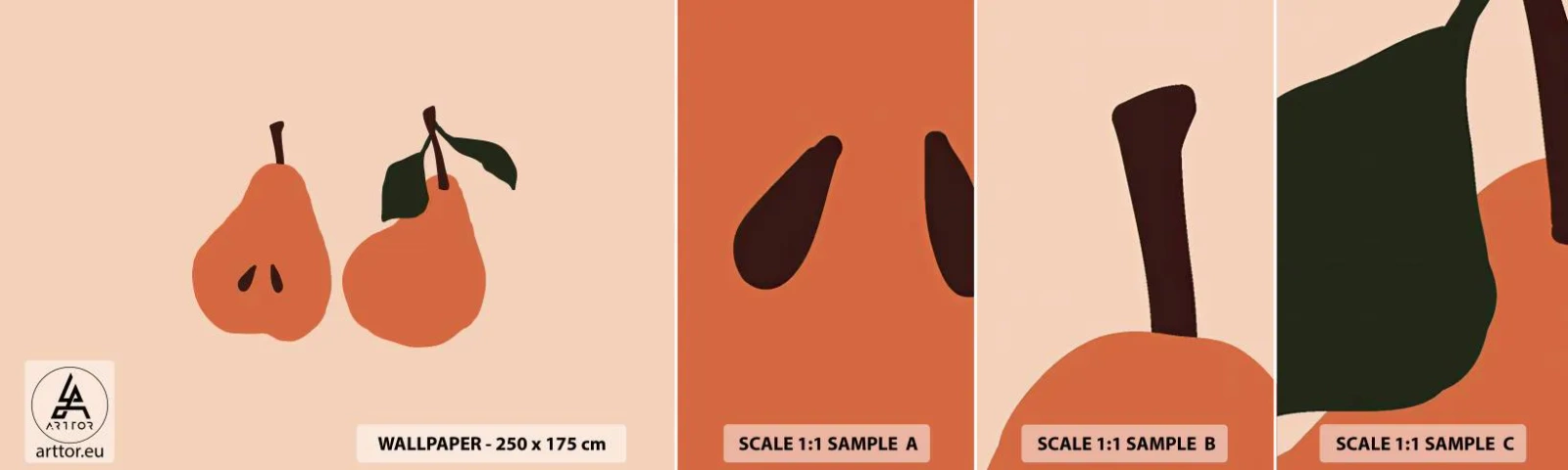 Prøve Fototapet Selvklæbende Deluxe Sticker - Sødmen selv - Pære, Frugt, Minimalistisk - 100x30 cm