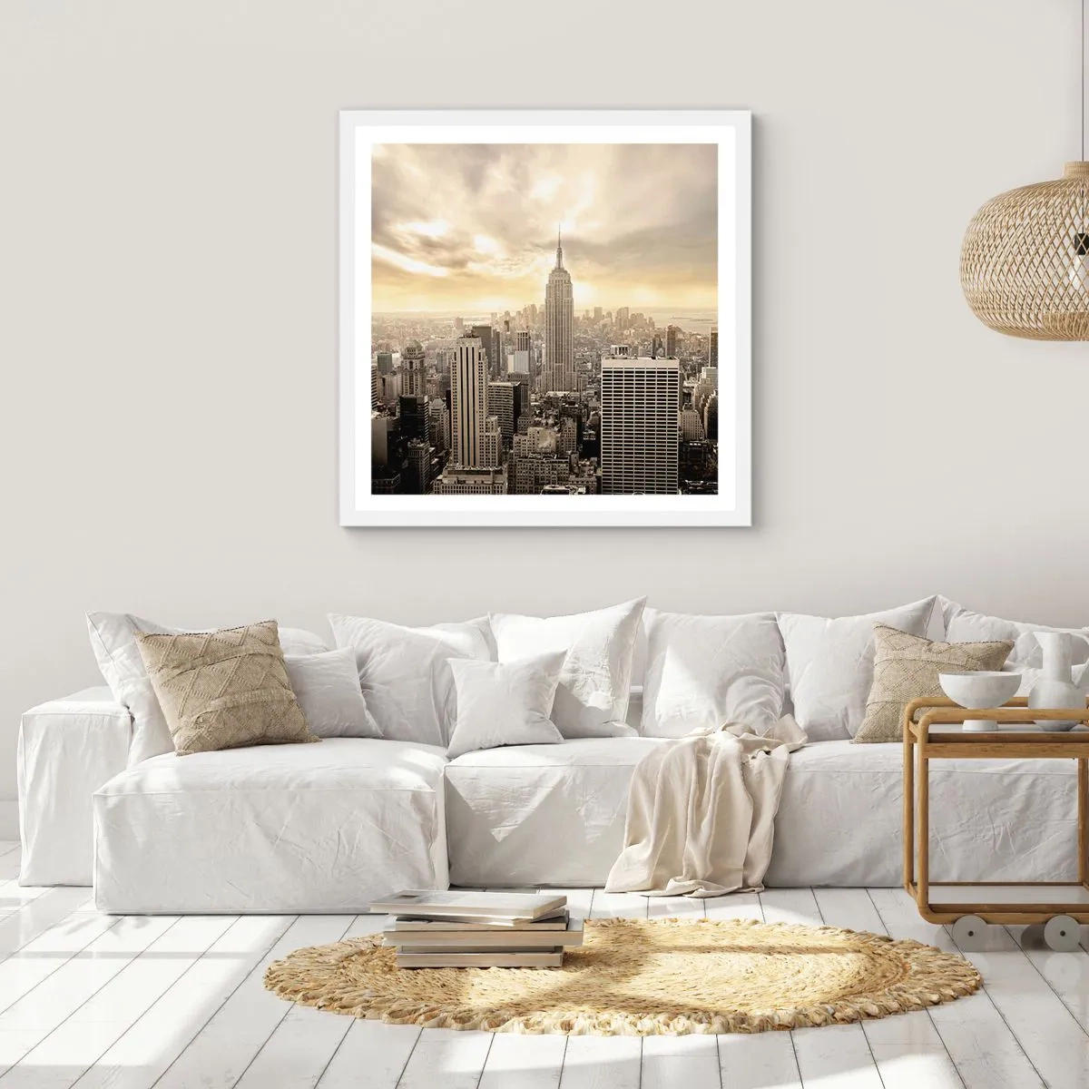 Plakat i hvid ramme - New York vævet af grå - 60x60 cm
