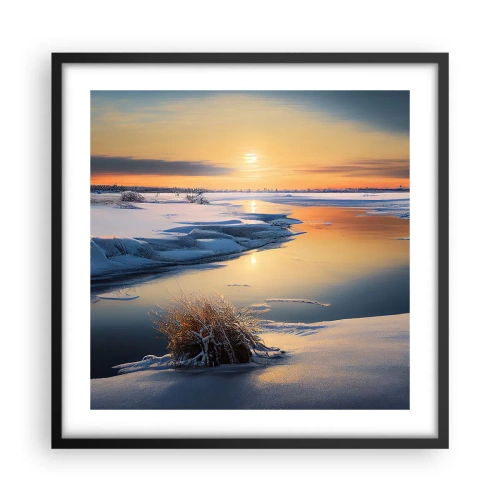Plakat i sort ramme - Vintersolnedgang - 50x50 cm