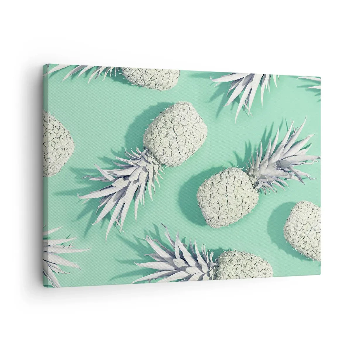 Lærredstryk - Billede på lærred - Hvide ananaser på en pastelbaggrund i minimalistisk stil - 70x50cm - passer godt sammen med mynte - Moderne vægdekoration til stue og soveværelse ARTTOR