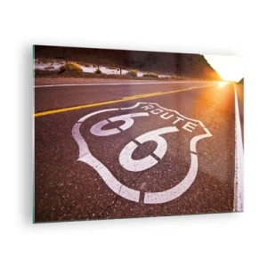 Billede på glas - Route 66 ved solnedgang - 70x50cm - Den berømte Route 66 - Moderne vægdekoration til stue og soveværelse ARTTOR