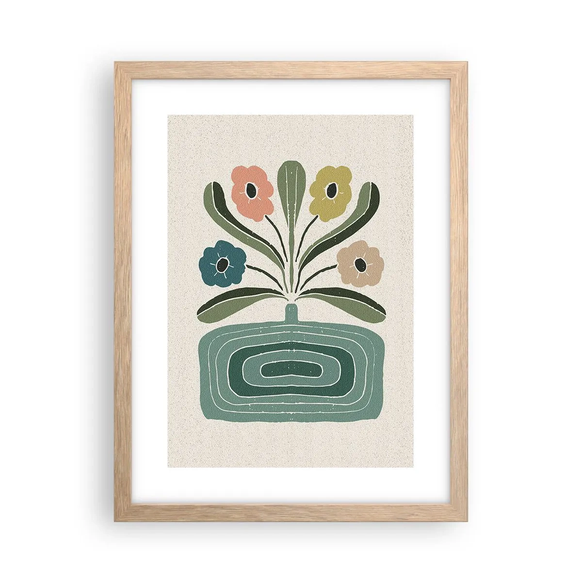 Plakat i ramme af lyst egetræ - Symmetrisk buket - 30x40 cm