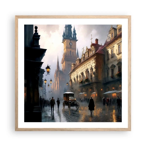 Plakat i ramme af lyst egetræ - Magien i en aften i Prag - 60x60 cm