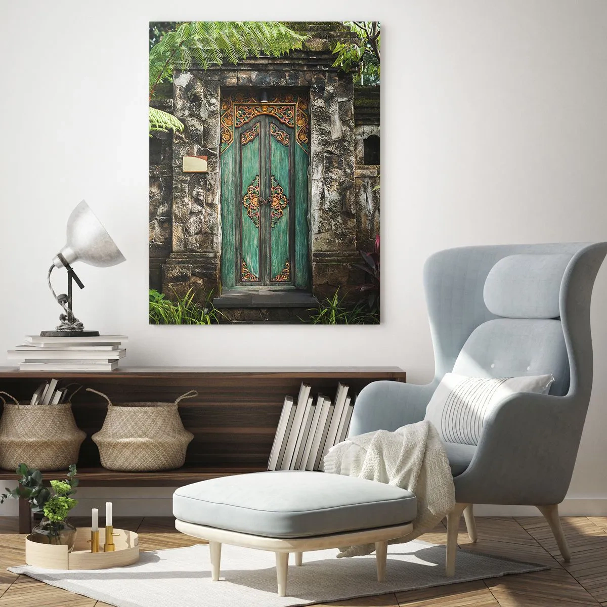 Billede på glas - En dør til en eksotisk verden - 50x70 cm