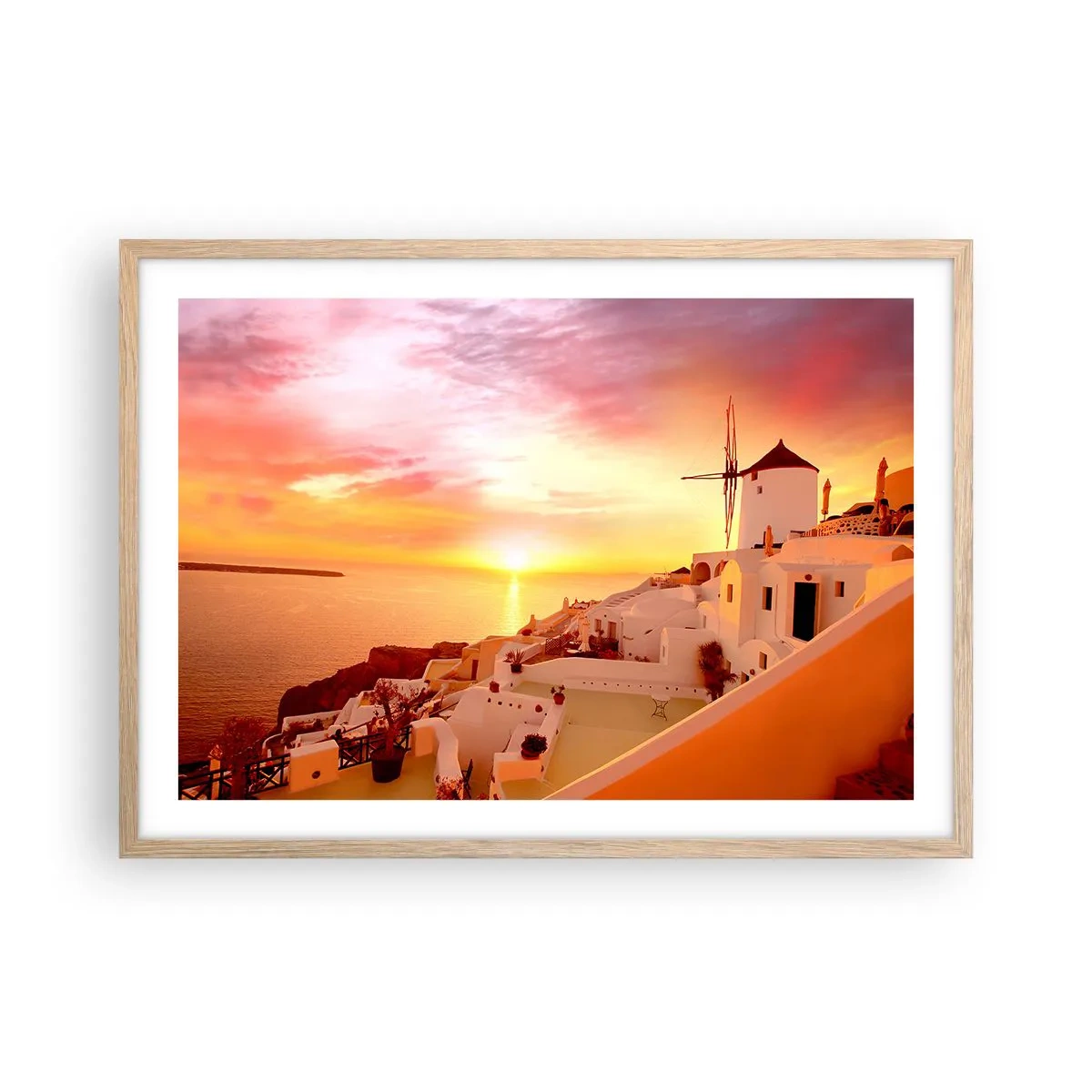 Plakat i ramme af lyst egetræ - Opløses i hvidt og guld - 70x50 cm