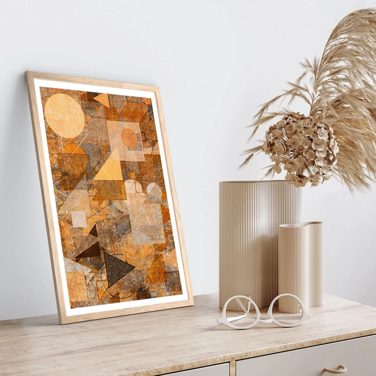 Plakat i ramme af lyst egetræ - Kubistisk bronzeundersøgelse - 61x91 cm