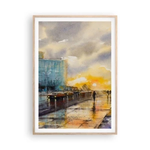 Plakat i ramme af lyst egetræ - Livet på kysten - 70x100 cm