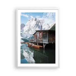 Plakat i hvid ramme - Krystalklar bjergmorgen - 50x70 cm