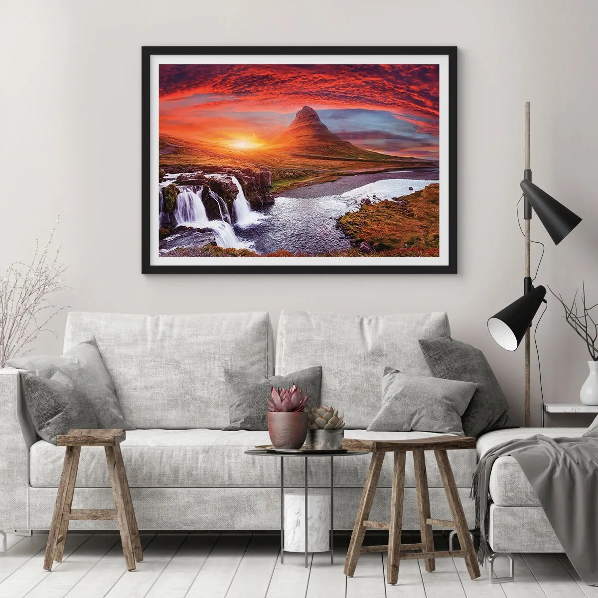 Plakat i sort ramme - En udsigt over Midgård - 100x70 cm