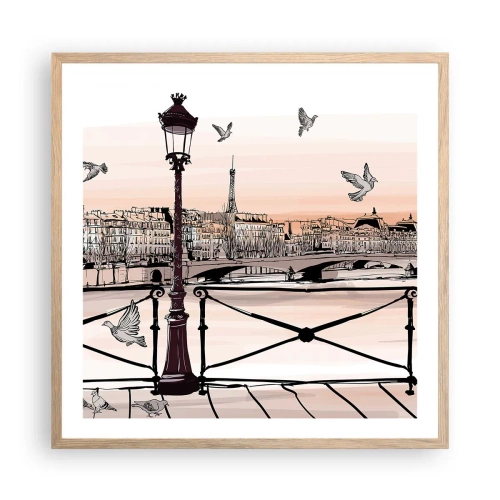 Plakat i ramme af lyst egetræ - Over Paris' hustage - 60x60 cm