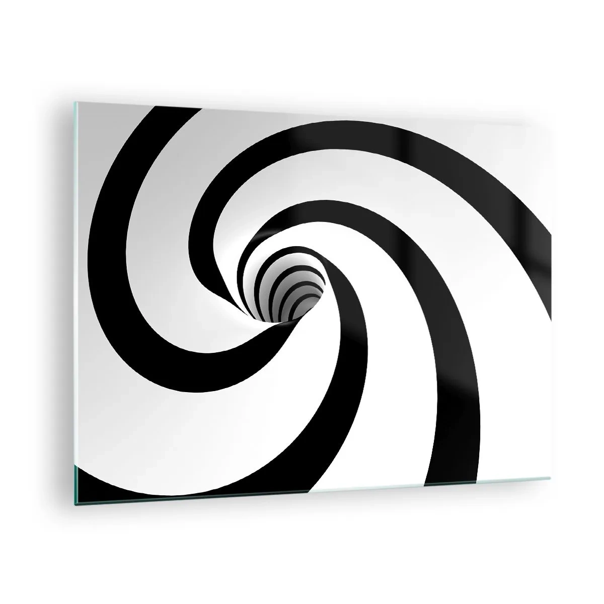 Billede på glas - Hypnotisk spiralmønster i sort og hvid - 70x50cm - Overgiver du dig til vortexen? - Moderne vægdekoration til stue og soveværelse ARTTOR