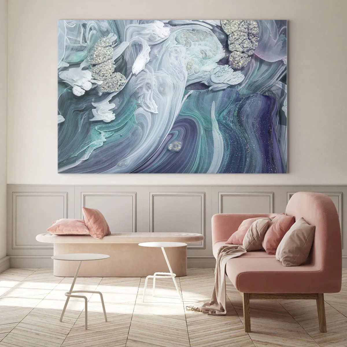 Billede på glas - Strømme af blå - 100x70 cm