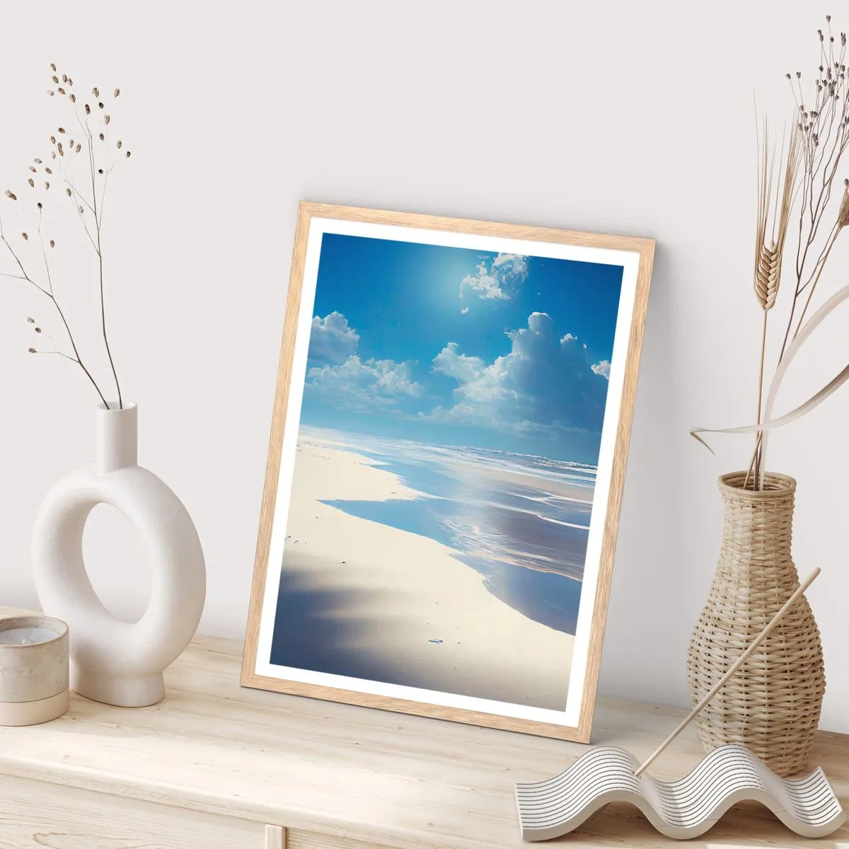 Plakat i ramme af lyst egetræ - Ferie i paradis - 70x100 cm