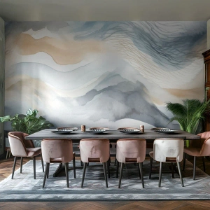 Fototapet Premium Canvas - Abstraktion af sne og tåge - Stykke, Akvarel, Minimalisme - 150x105 cm