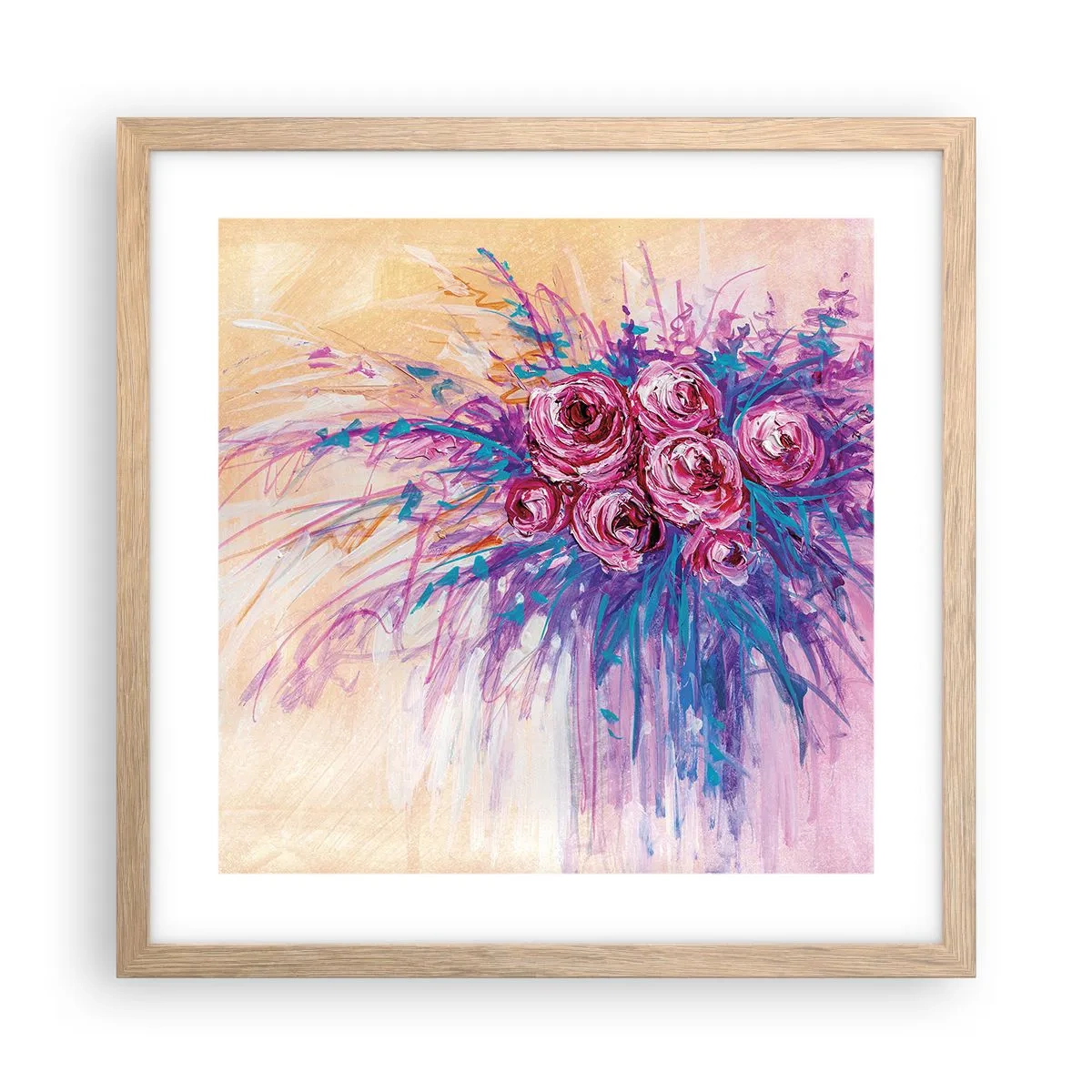 Plakat i ramme af lyst egetræ - Rose springvand - 40x40 cm