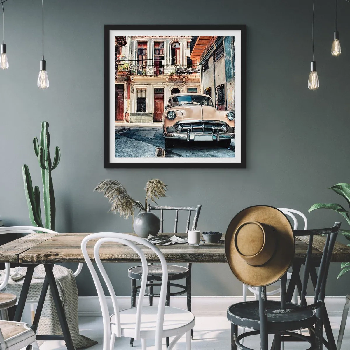 Plakat i sort ramme - Siesta i Havana - 60x60 cm