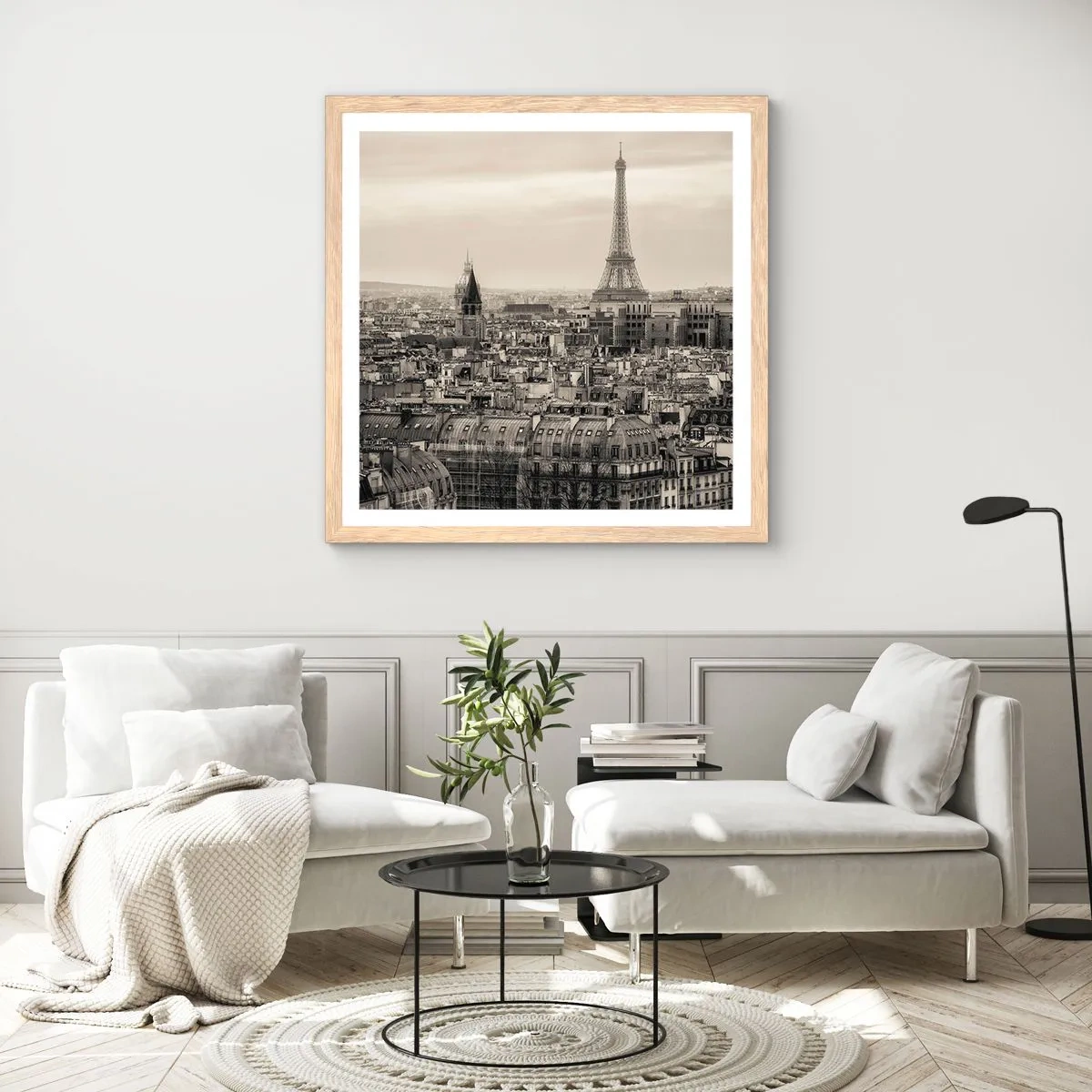 Plakat i ramme af lyst egetræ - Over Paris' hustage - 30x30 cm