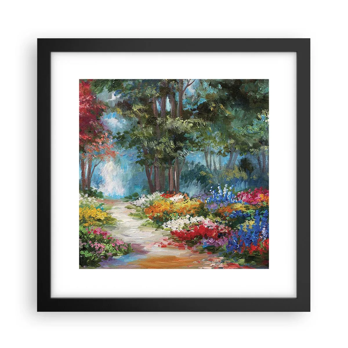 Plakat i sort ramme - Skovhave, blomsterskov - 30x30 cm