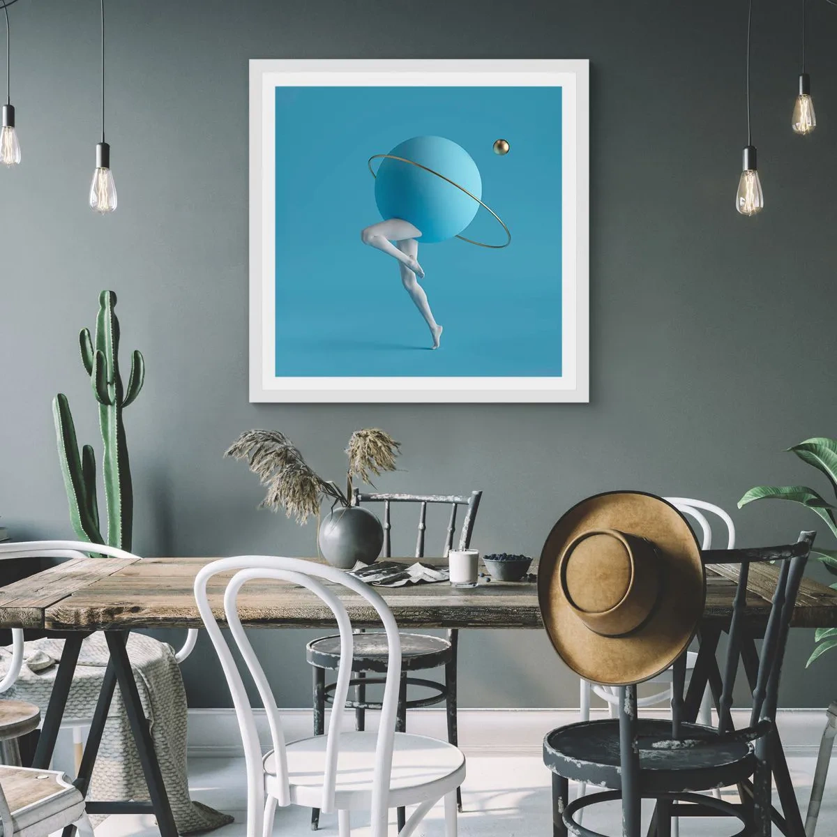 Plakat i hvid ramme - Og planeterne går amok - 50x50 cm