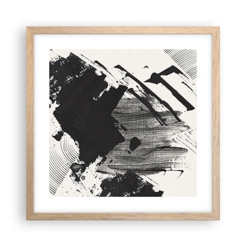 Plakat i ramme af lyst egetræ - Abstraktion - det sortes udtryk - 40x40 cm