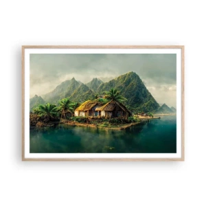 Plakat i ramme af lyst egetræ - Tropisk paradis - 100x70 cm