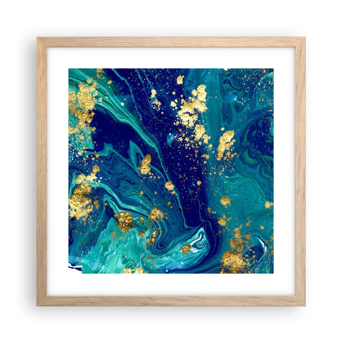 Plakat i ramme af lyst egetræ - Solblade - 40x40 cm