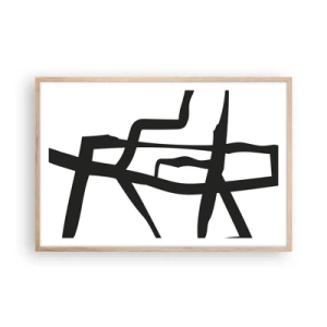 Plakat i ramme af lyst egetræ - Sort og hvid konstruktion - 91x61 cm